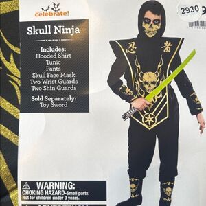 Kids Skull Ninja Costume 6 Piece Set Halloween Size L 10/12 NEW